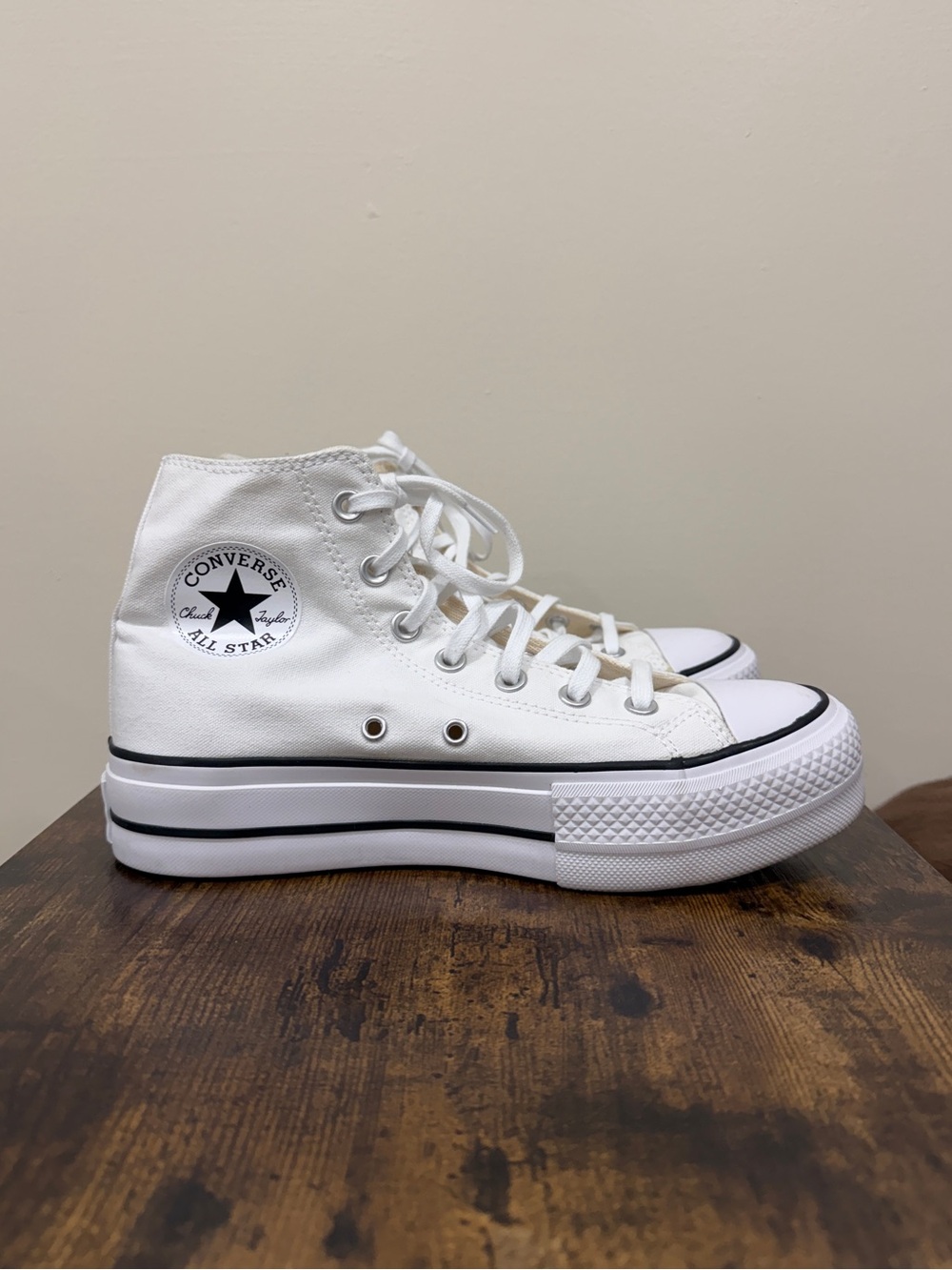 Converse White High Top Platform Sneakers, Women’s Size 7.5